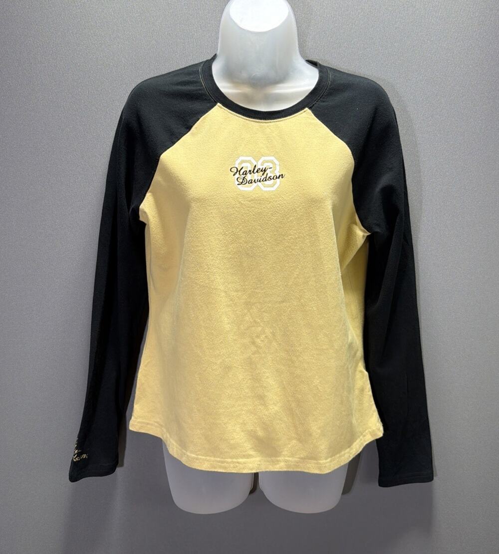 Harley Davidson Logo Black Colorblock Long Sleeve T-Shirt Raglan Women Large